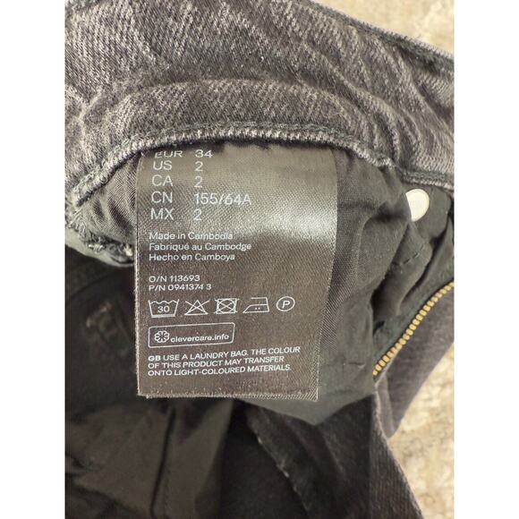 H&M Size 2 Denim Raw Hem Cotton Tapered Jeans Black Button Zip Pockets - Picture 10 of 12